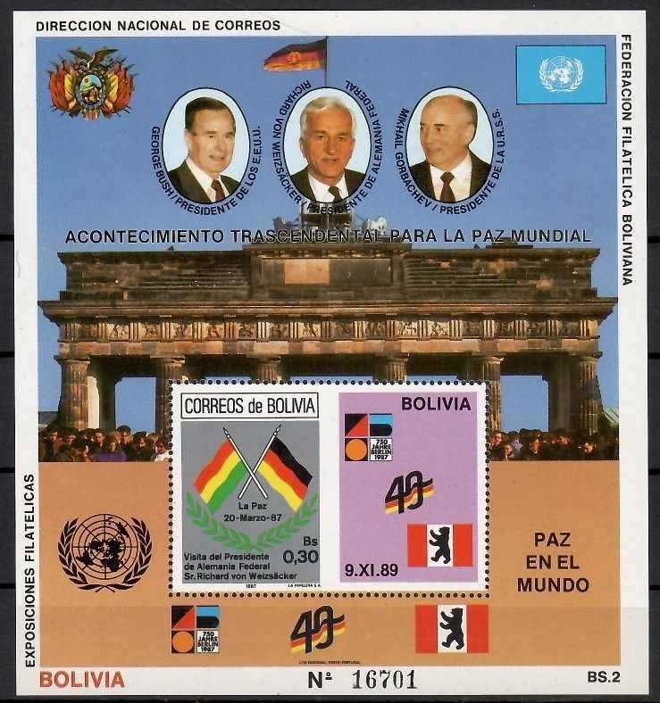 Znaczek Boliwia 1990 Mi bl 184 Czyste **