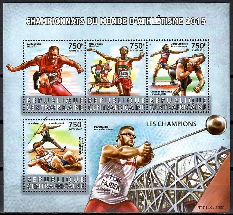 Znaczek Republika Środkowoafrykańska 2015 Mi ark 5870-5873 Czyste **
