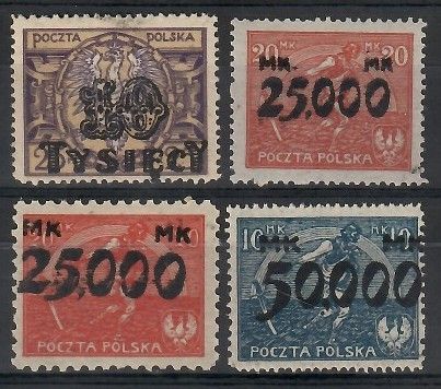 Znaczek Polska 1923 Mi 185-188a Fi 167,169I,II,170I Czyste **