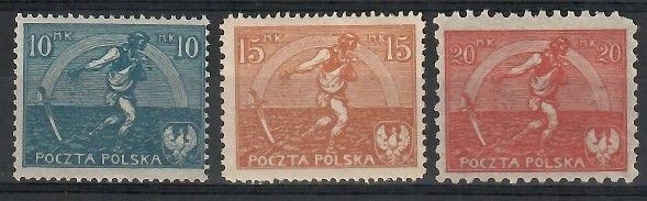 Znaczek Polska 1921 Mi 158-160 Fi 125-127 Czyste **