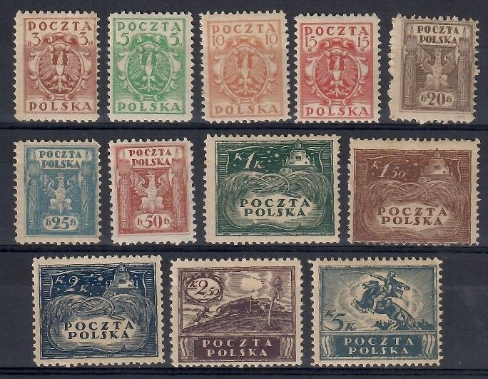 Znaczek Polska 1919 Mi 77-80 Fi 73-84B Czyste **