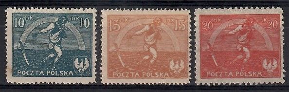 Znaczek Polska 1921 Mi 158-160 Fi 125-127 Z podlepką *