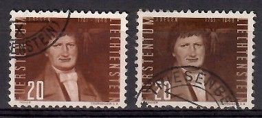 Znaczek Liechtenstein 1948 Mi 259a+b Stemplowane