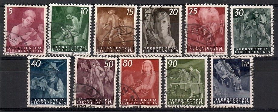 Znaczek Liechtenstein 1951 Mi 289-296+298-300 Stemplowane