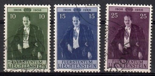 Znaczek Liechtenstein 1956 Mi 348-350 Stemplowane