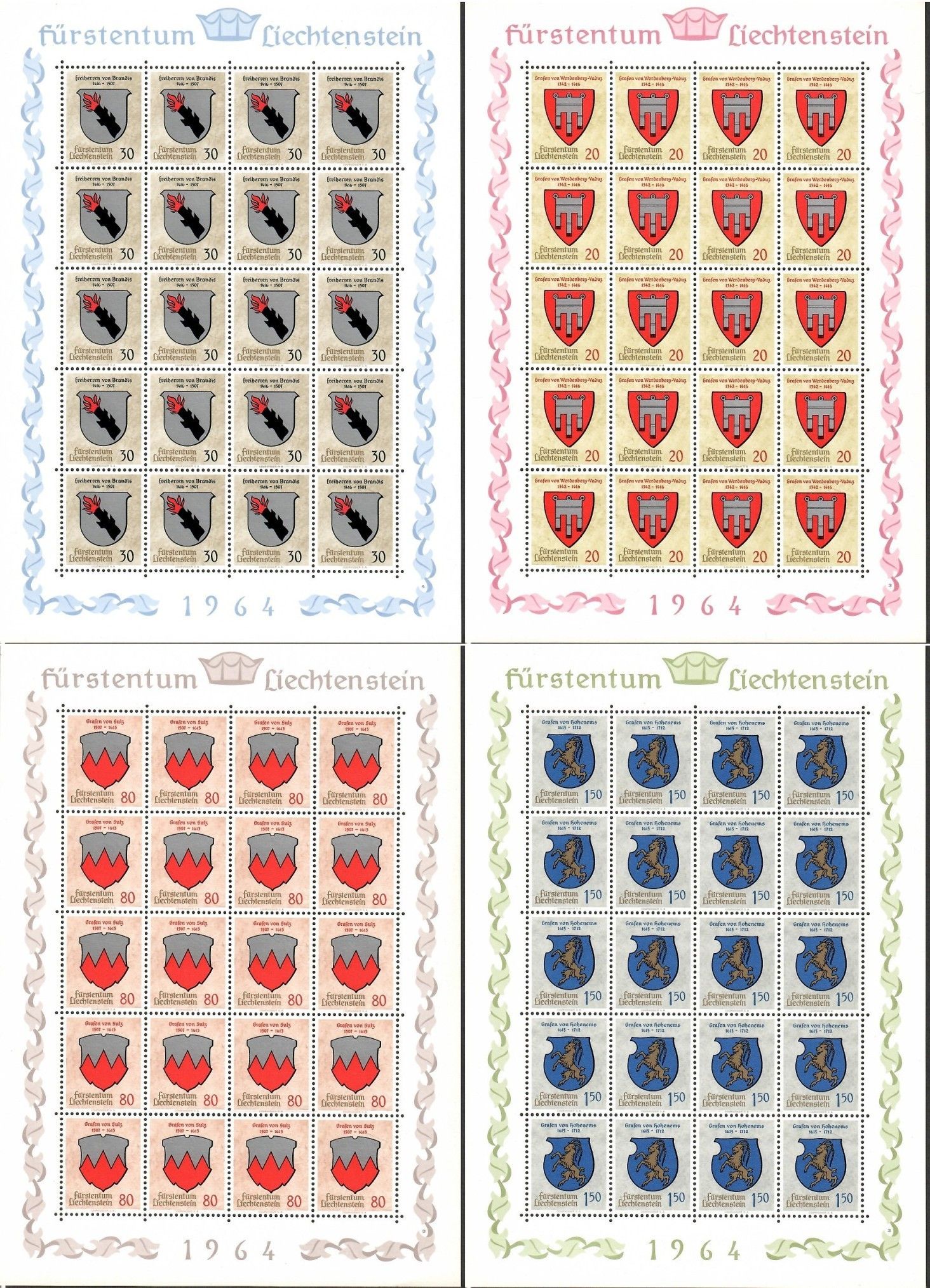 Znaczek Liechtenstein 1964 Mi ark 440-443 Czyste **