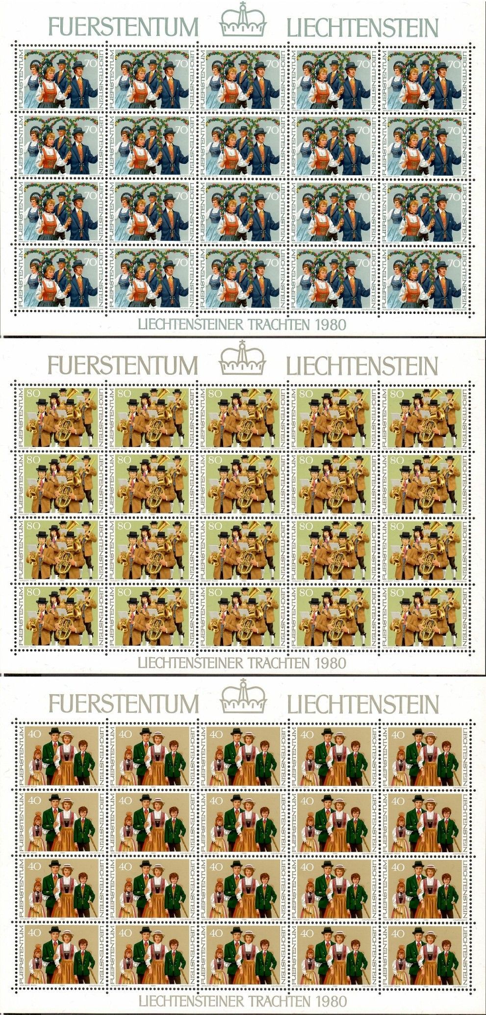 Znaczek Liechtenstein 1980 Mi ark 754-756 Czyste **
