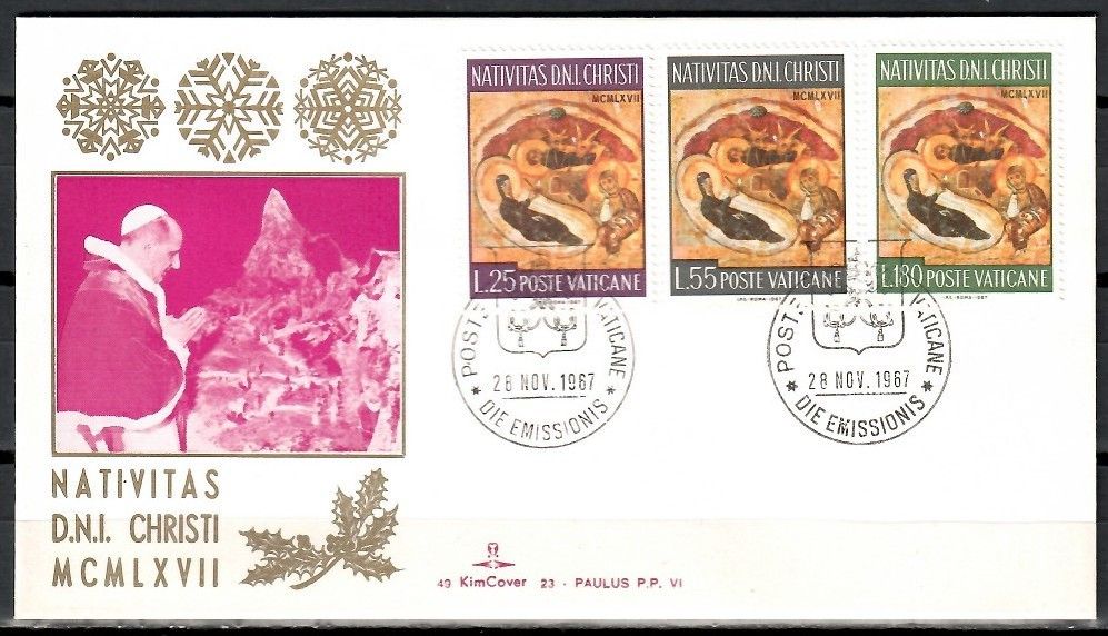 Znaczek Watykan 1967 Mi 533-535 FDC