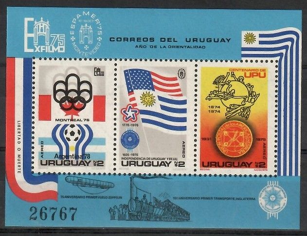 Znaczek Urugwaj 1975 Mi bl 28 Czyste **