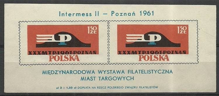 Znaczek Polska 1961 Mi bl 25b Fi bl 29II Czyste **