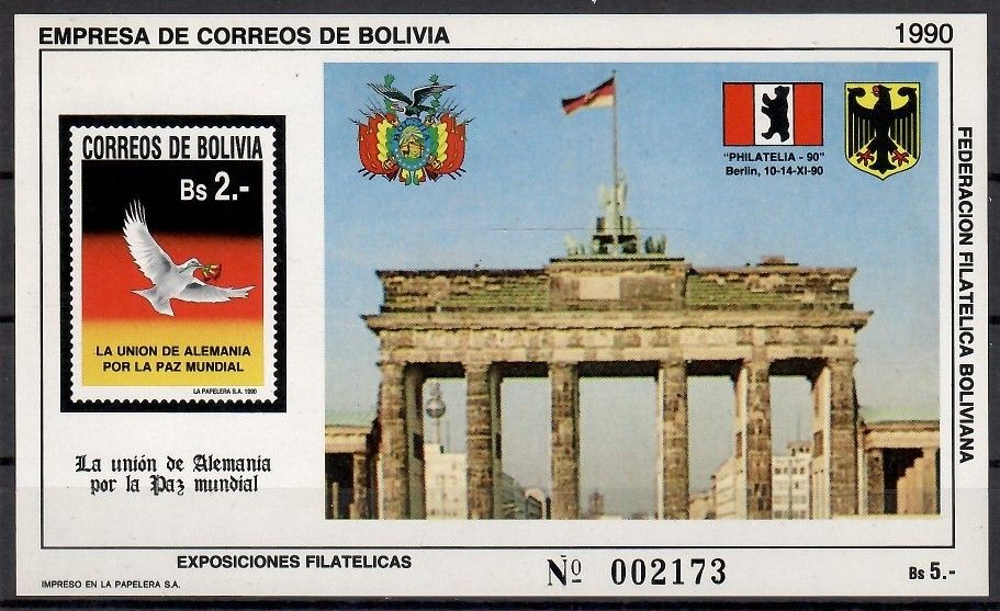 Znaczek Boliwia 1990 Mi bl 191I Czyste **