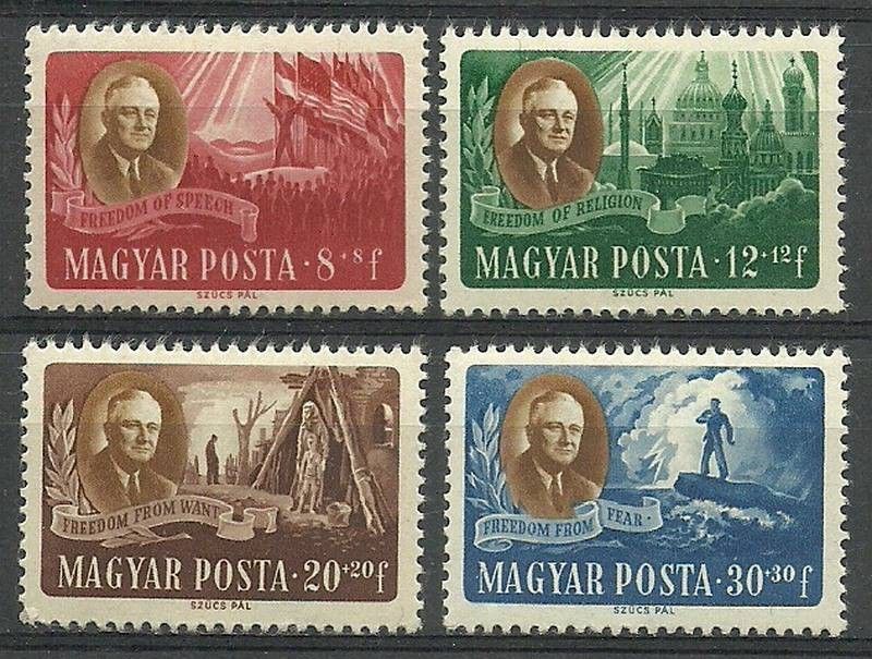 Znaczek Węgry 1947 Mi 985-988 Z podlepką *