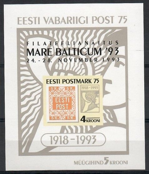 Znaczek Estonia 1993 Mi bl 6 Czyste **