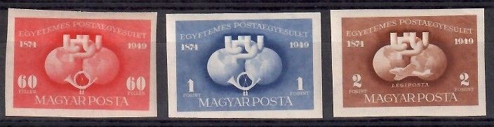 Znaczek Węgry 1949 Mi 1056-1058B Z podlepką *