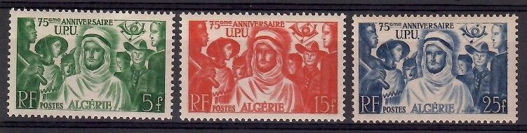 Znaczek Algieria 1949 Mi 283-285 Z podlepką *