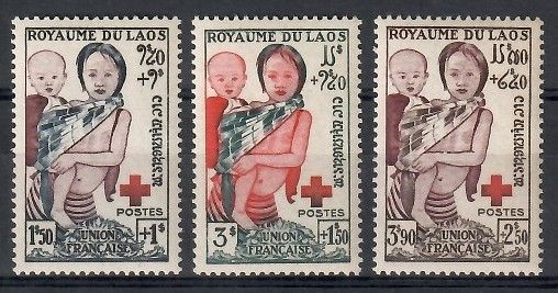 Znaczek Laos 1953 Mi 31-33 Czyste **