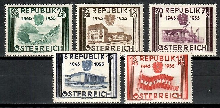 Znaczek Austria 1955 Mi 1012-1016 Z podlepką *
