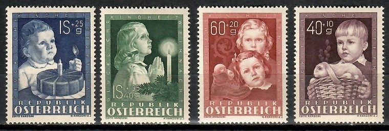 Znaczek Austria 1949 Mi 929-932 Z podlepką *
