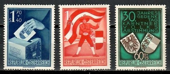 Znaczek Austria 1950 Mi 952-954 Z podlepką *