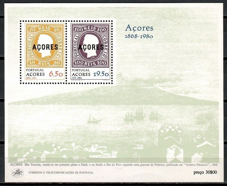 Znaczek Azory 1980 Mi bl 1 Czyste **