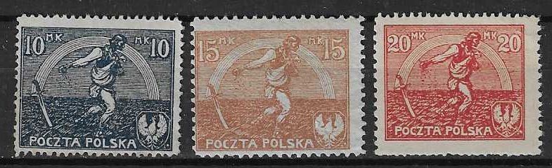 Znaczek Polska 1921 Mi 158-160 Fi 125-127 Bez kleju ( * )