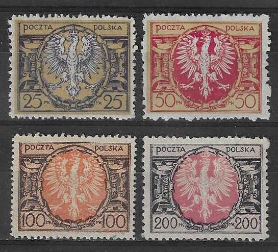 Znaczek Polska 1921 Mi 171-174II Fi 135-138II Bez kleju ( * )