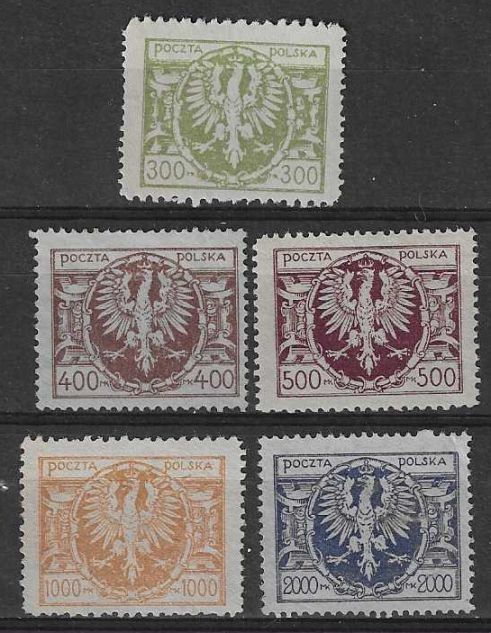 Znaczek Polska 1923 Mi 177-181 Fi 139-143 Bez kleju ( * )