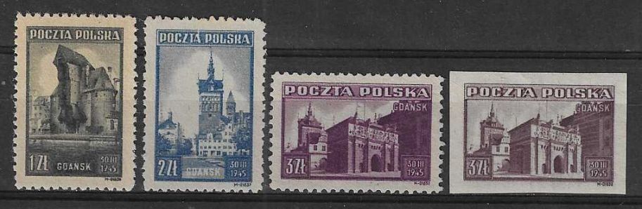 Znaczek Polska 1945 Mi 410-412AiB Fi 377-79 Bez kleju ( * )