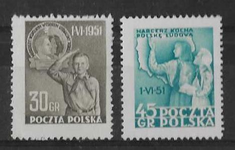 Znaczek Polska 1951 Mi 688-689 Fi 554-555 Bez kleju ( * )