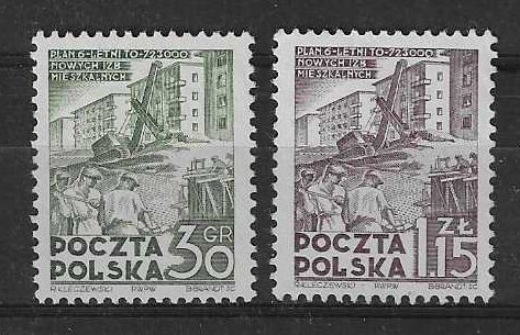 Znaczek Polska 1951 Mi 717-718C Fi 579-580 Bez kleju ( * )