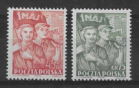 Znaczek Polska 1952 Mi 736-737 Fi 598-599 Bez kleju ( * )