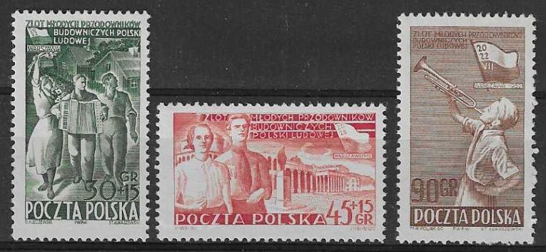 Znaczek Polska 1952 Mi 757-759 Fi 619-621 Bez kleju ( * )