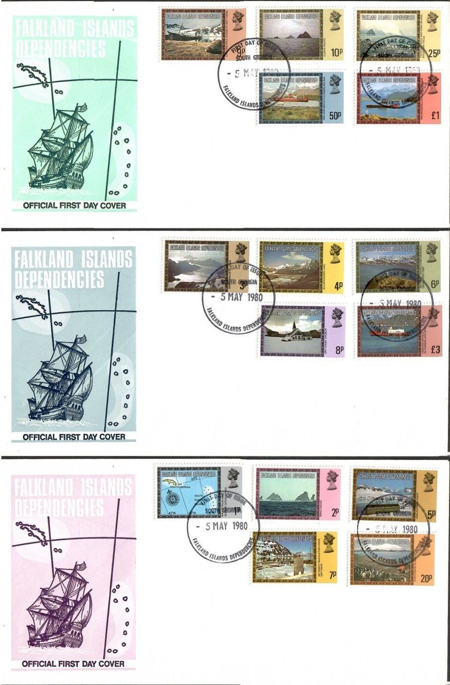 Znaczek Dependencja Falklandów 1980 Mi 78-92 FDC
