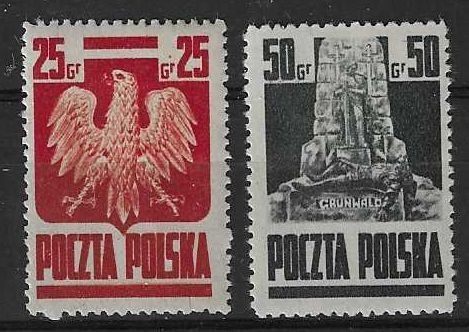 Znaczek Polska 1944 Mi 383-384 Fi 342-343 Z podlepką *
