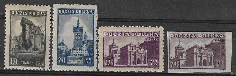 Znaczek Polska 1945 Mi 410-412AiB Fi 377-379 Z podlepką *