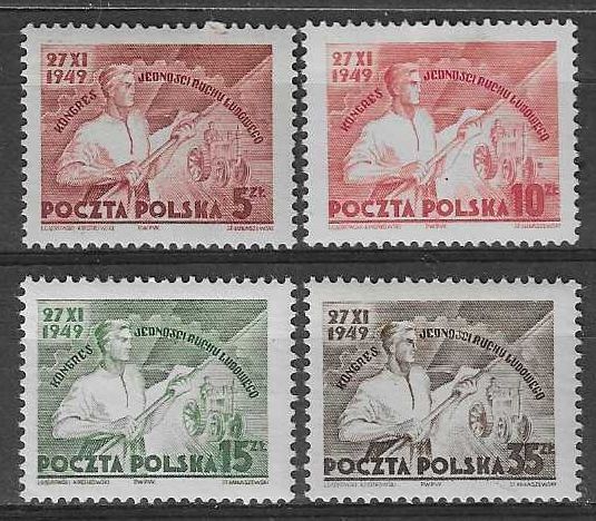 Znaczek Polska 1949 Mi 539-542 Fi 501-504 Z podlepką *