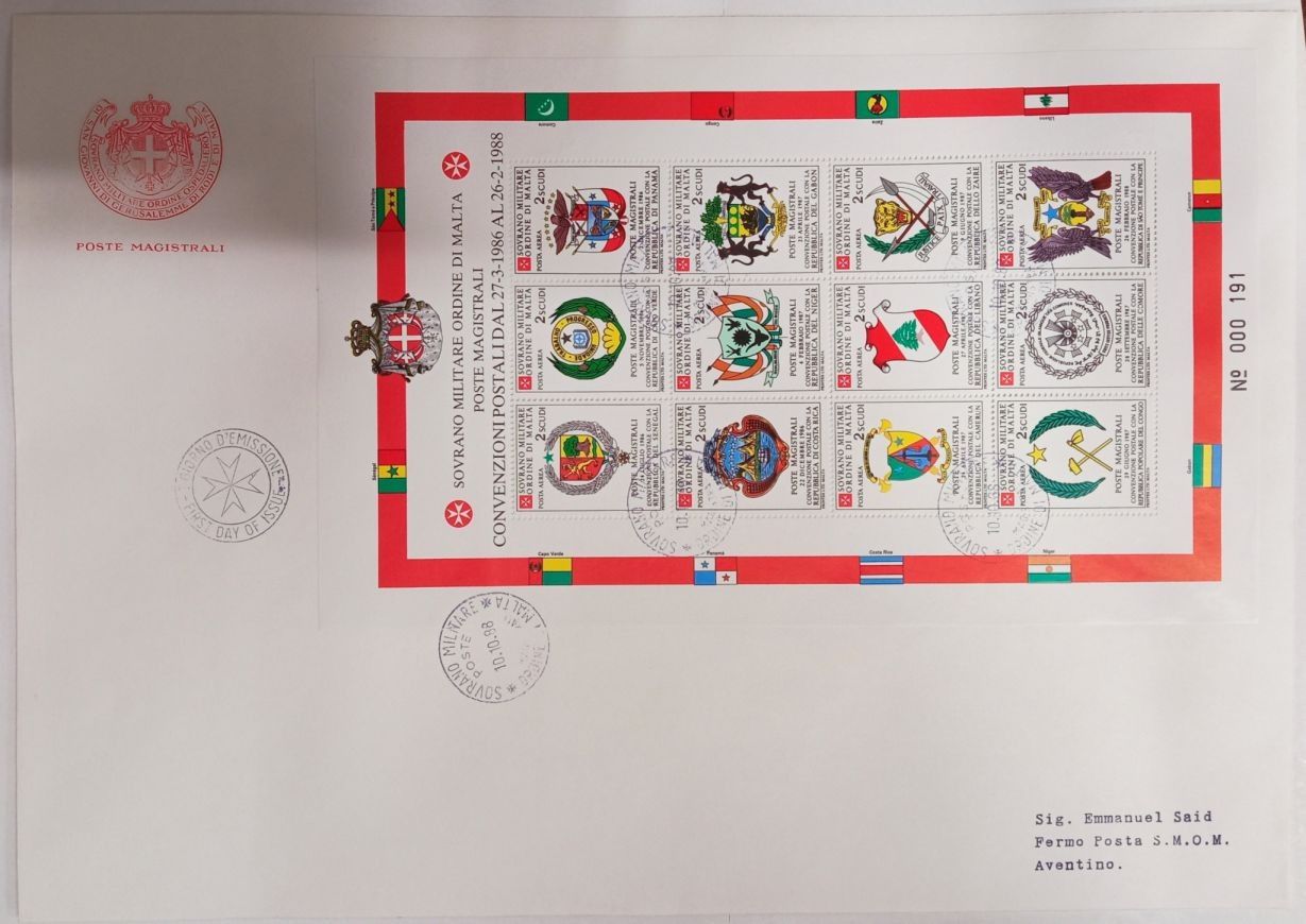 Znaczek Zakon Maltański 1986 Mi YtA38A-L FDC
