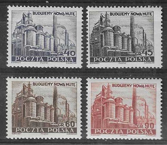 Znaczek Polska 1951 Mi 690-693A Fi 550-553 Z podlepką *