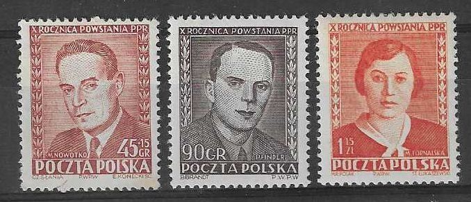 Znaczek Polska 1952 Mi 721-723 Fi 583-585 Z podlepką *