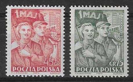 Znaczek Polska 1952 Mi 736-737 Fi 598-599 Z podlepką *