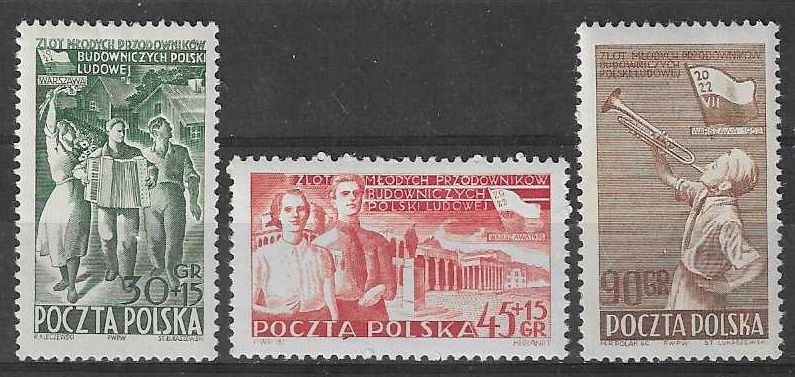 Znaczek Polska 1952 Mi 757-759 Fi 619-621 Z podlepką *