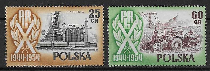 Znaczek Polska 1954 Mi 877-878 Fi 749I+752I Z podlepką *