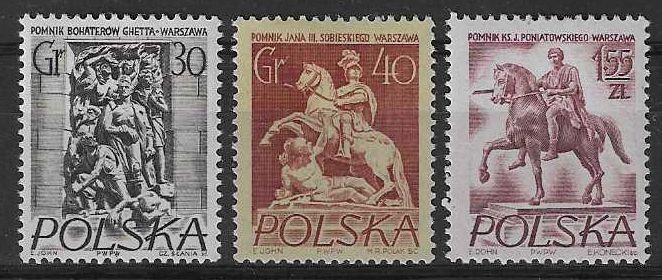 Znaczek Polska 1956 Mi 974-976A Fi 830-832 Z podlepką *