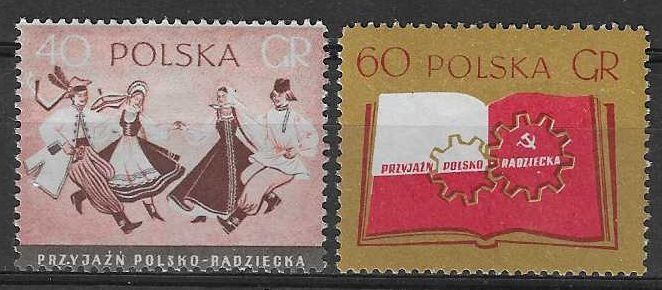 Znaczek Polska 1956 Mi 977-978A Fi 833-834 Z podlepką *