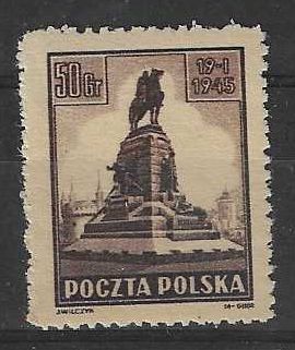 Znaczek Polska 1945 Mi 393 Fi 362 Z podlepką *