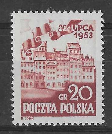 Znaczek Polska 1953 Mi 809 Fi 671 Z podlepką *