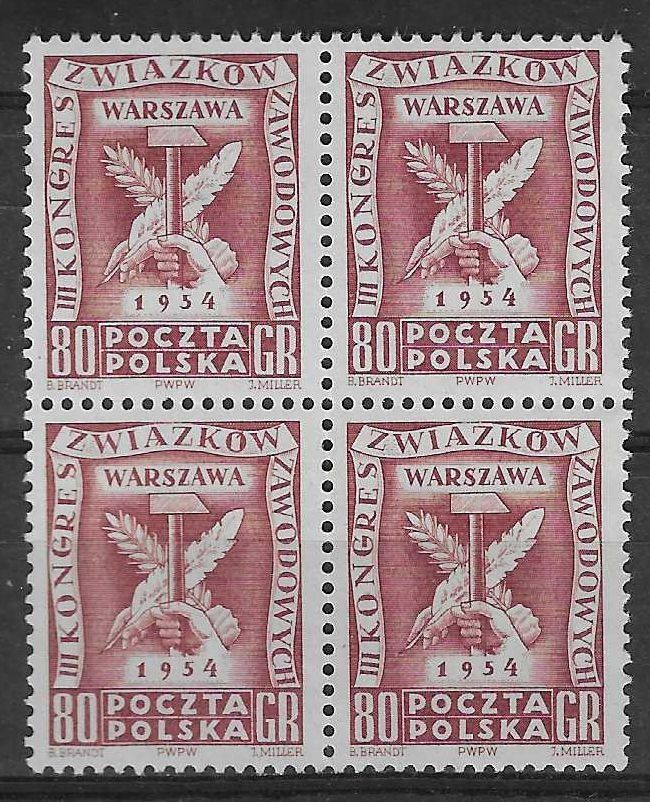 Znaczek Polska 1954 Mi 848(bk) Fi 710 Bez kleju ( * )