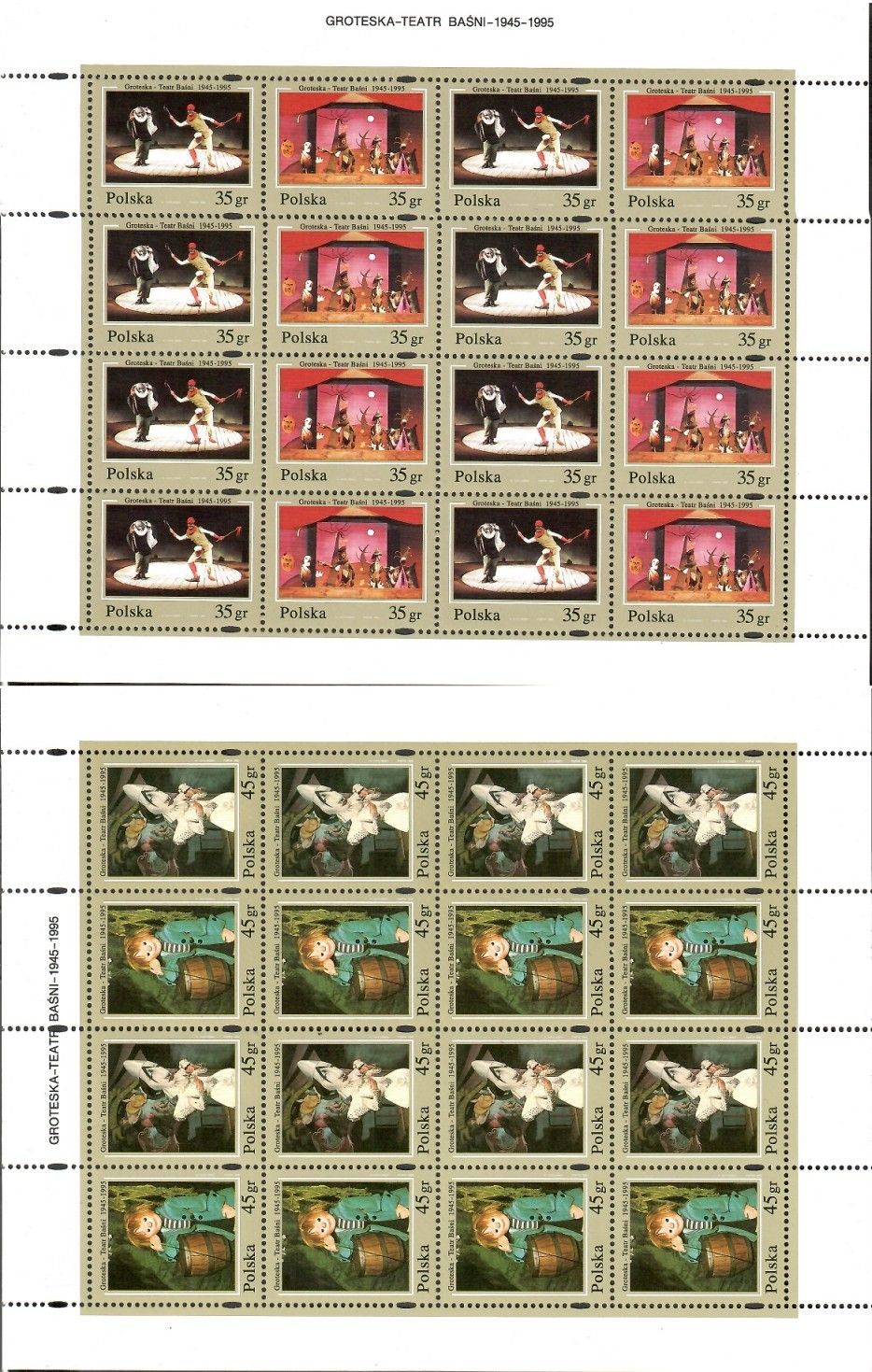 Znaczek Polska 1995 Mi ark 3537-3540 Fi ark 3389-3390b Czyste **