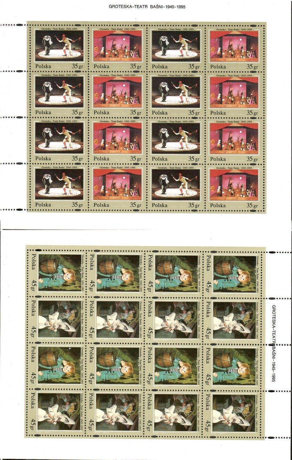 Znaczek Polska 1995 Mi ark 3537-3540 Fi ark 3389-3392c Czyste **