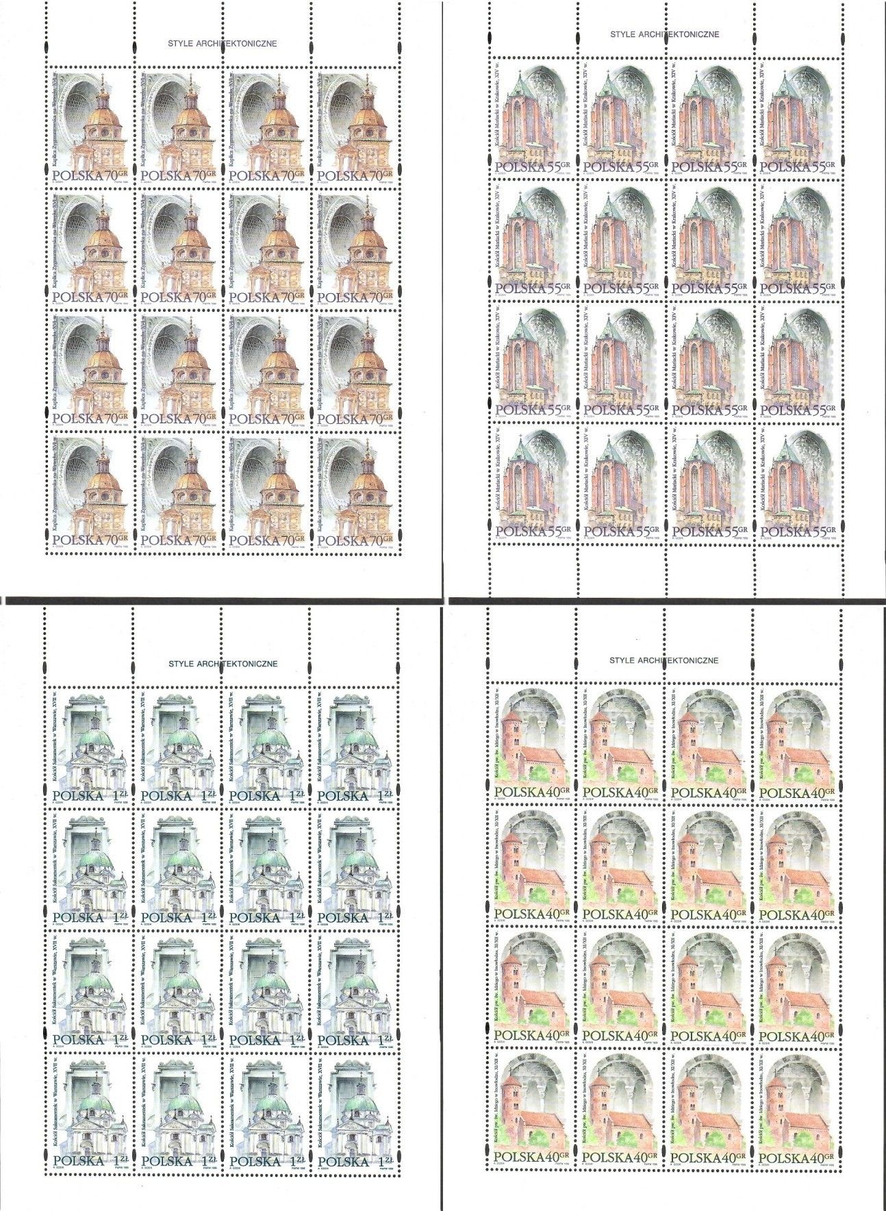 Znaczek Polska 1996 Mi ark 3573-3576 Fi ark 3425-3428 Czyste **
